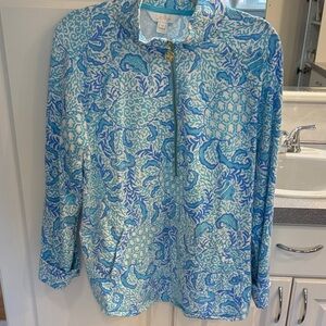 Lilly Pulitzer Blue Aqua Sea Life Print Quarter-Zip Pullover